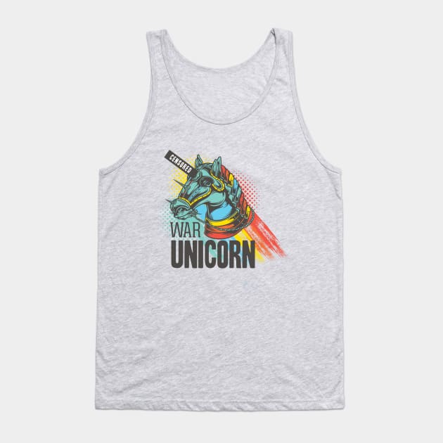 War Unicorn Zombie Horse Sarcasm Censored Art Tank Top by XOZ